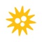 A digital illustration of a yellow sun-like shape